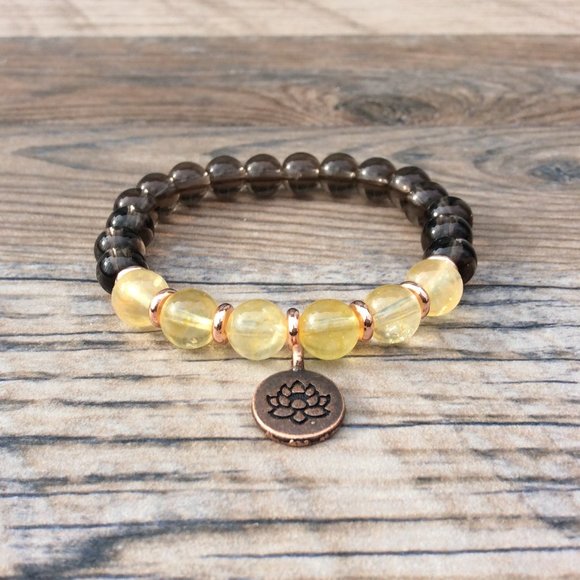 Lotus bracelet, Smoky Quartz & Citrine, Copper, crystal healing - Picture 3 of 9